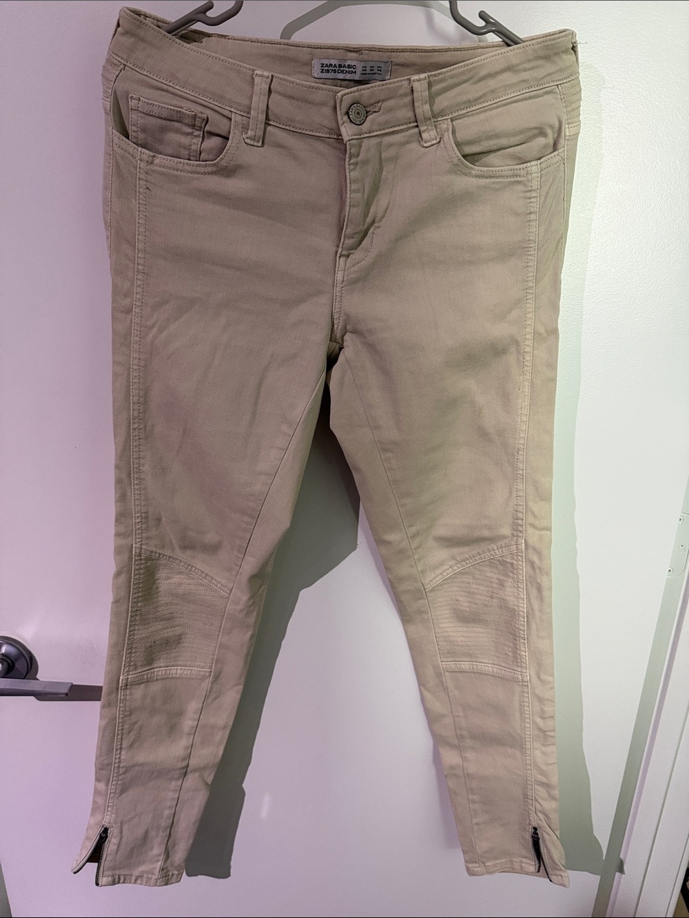 Zara Beige Cropped Skinny Jeans with Ankle Zips